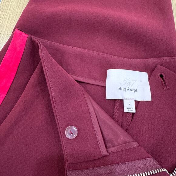 CINQ A SEPT Lana Piped Cropped Trousers Size 2 Rhubarb Camilla Red Crepe Pants - Picture 6 of 11